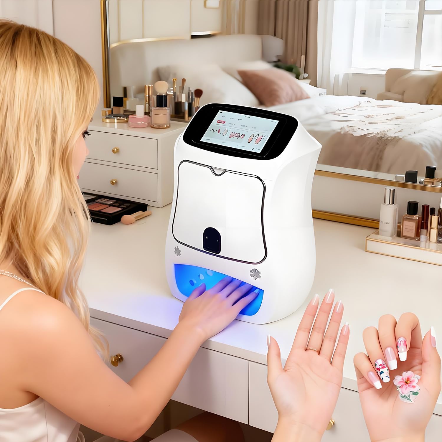 Smart 3D Nail Art Printer Machine with 5' Touchscreen & App Control, 4800DPI High-Resolution, Auto Nail Shape Recognition, 3000+ Designs, DIY Custom Printing Kit for Home & Salon Printer