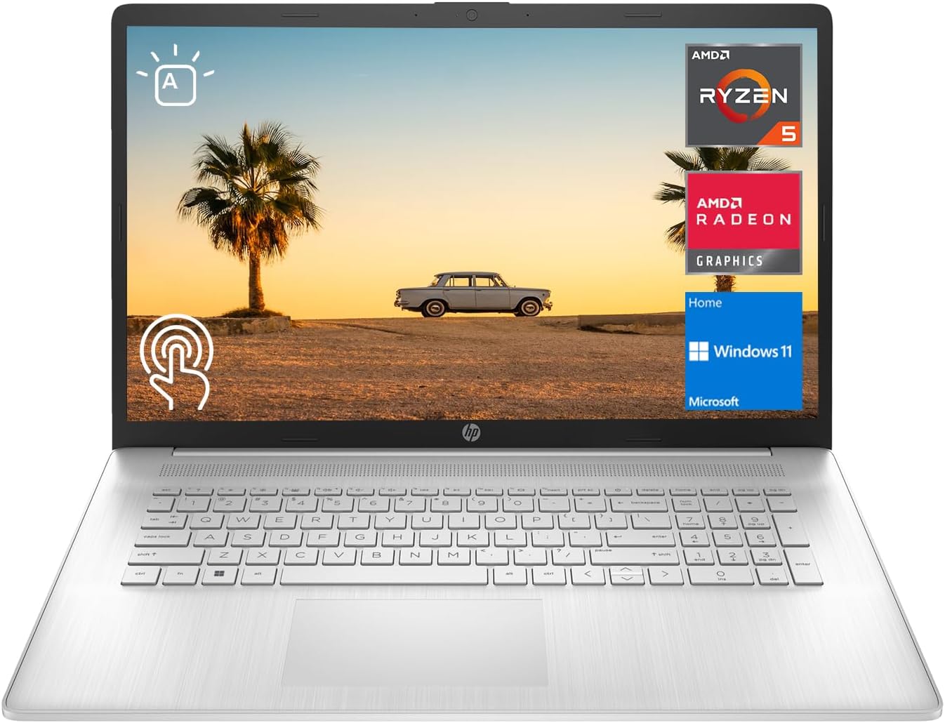 HP 2023 17 Laptop, 17.3' HD+ Touchscreen Display, AMD Ryzen 5 7530U Processor (Beats i7-1165G7), 12GB RAM, 256GB SSD, Wi-Fi 6, HDMI, Backlit KB, Webcam, Windows 11 Home, Silver, KKE Accessories