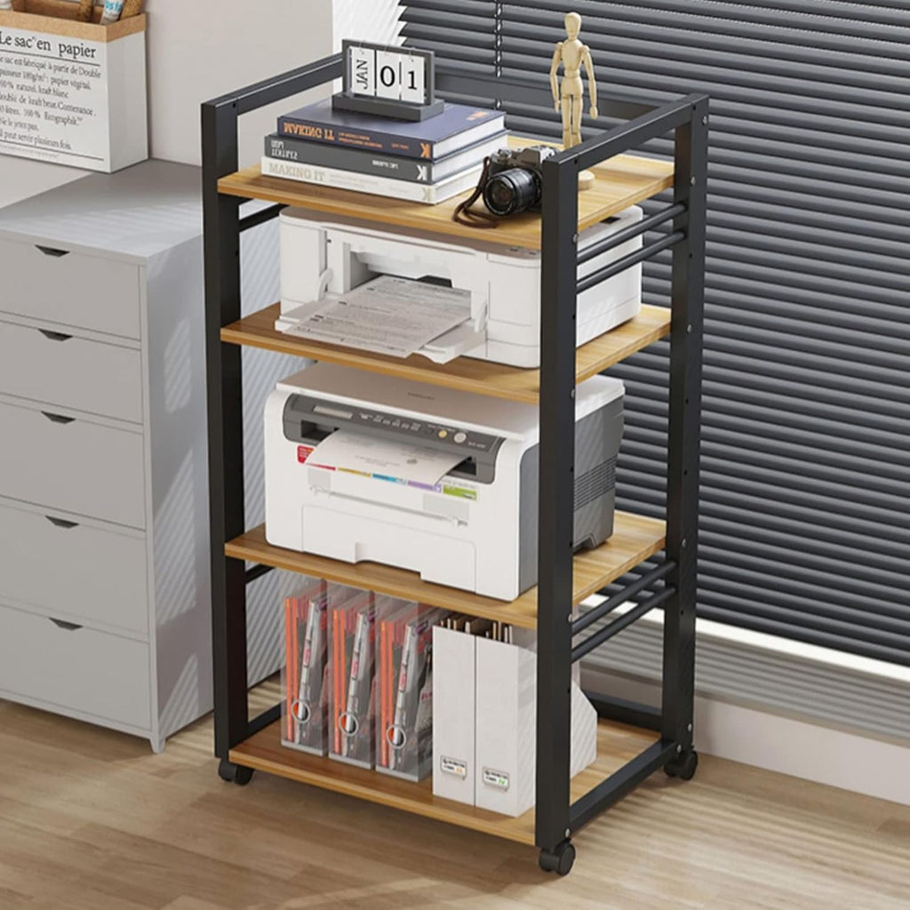 Printer Table 4 Tier Printer Stand, Printer Cart with Storage Shelf, Height Adjustable Rolling Printer Table with Wheels for Mini 3D Printer Printer Shelf,
