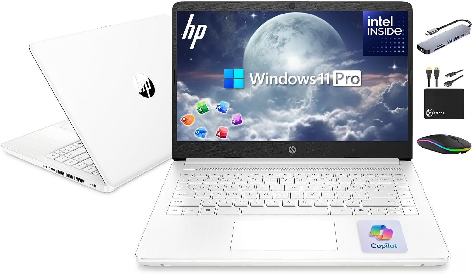 HP 14' Laptop Ultrabook 2026 Business Student Computer with MS Office, Copilot AI, Intel CPU Upto 2.8GHz, 8GB RAM, 628GB Storage (128GB SSD+500GB Ext), Wi-Fi 6, MarxsolAccessory, Win 11 Pro, White