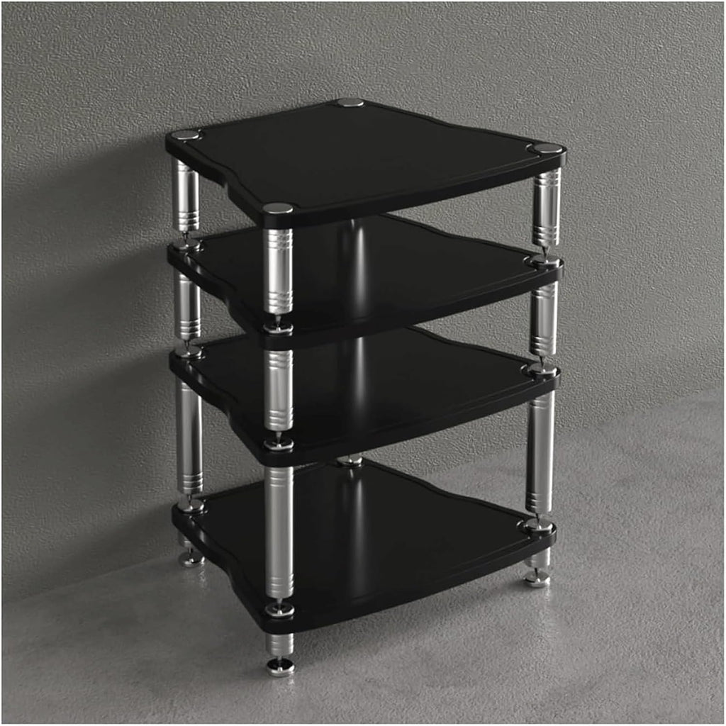 Audio Rack Stainless Steel Stereo Rack Audio Equipment Rack Audio Stereo Shelf Wooden Open with Shock-Absorbing Feet HiFi Rack(Nero,4 Tier)