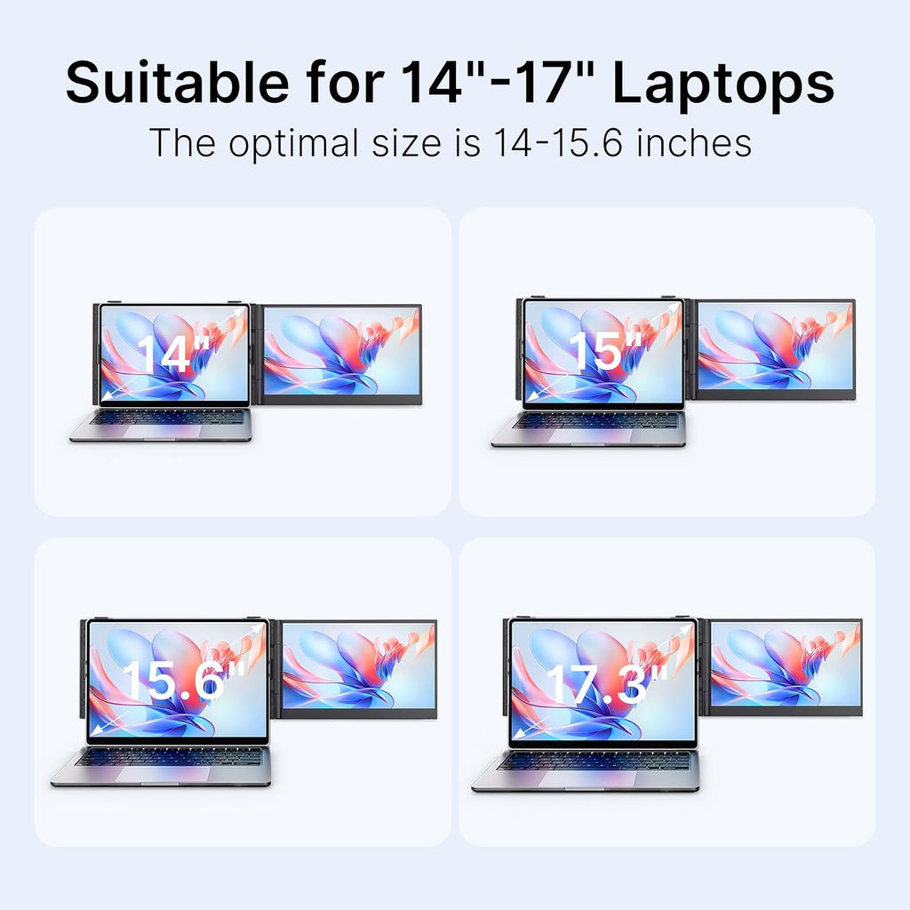 Laptop Screen Extender - Ultra-Thin 1.3lbs 14' FHD IPS Dual Portable Monitor Extension for Laptop, Attachment Plug & Play for 13-17' Laptops, Second Extra Travel Display for Windows/Mac/Android