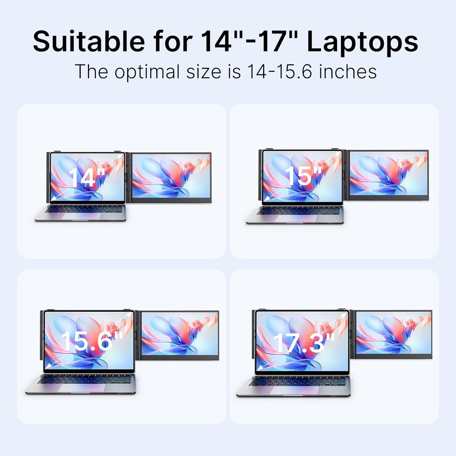 Laptop Screen Extender - Ultra-Thin 1.3lbs 14' FHD IPS Dual Portable Monitor Extension for Laptop, Attachment Plug & Play for 13-17' Laptops, Second Extra Travel Display for Windows/Mac/Android