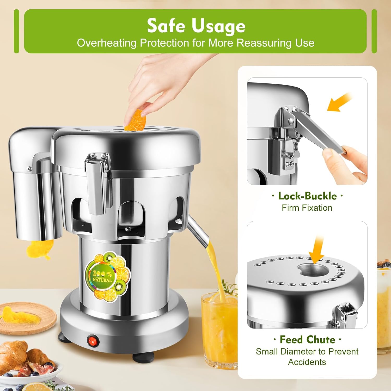 Commercial Juice Extractor Heavy Duty Centrifugal Juicer Machine Electric Fruit and Vegetables Juice Maker Aluminum and Stainless Steel Constructed 110V 370W
