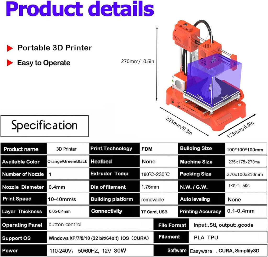 3D Printer,Mini Desktop Printing Machine with TF Card,with Removable Build Surfaces Plate, Fully Open Source Silent,for Beginners Kids Student Educatio Filaments (Red)