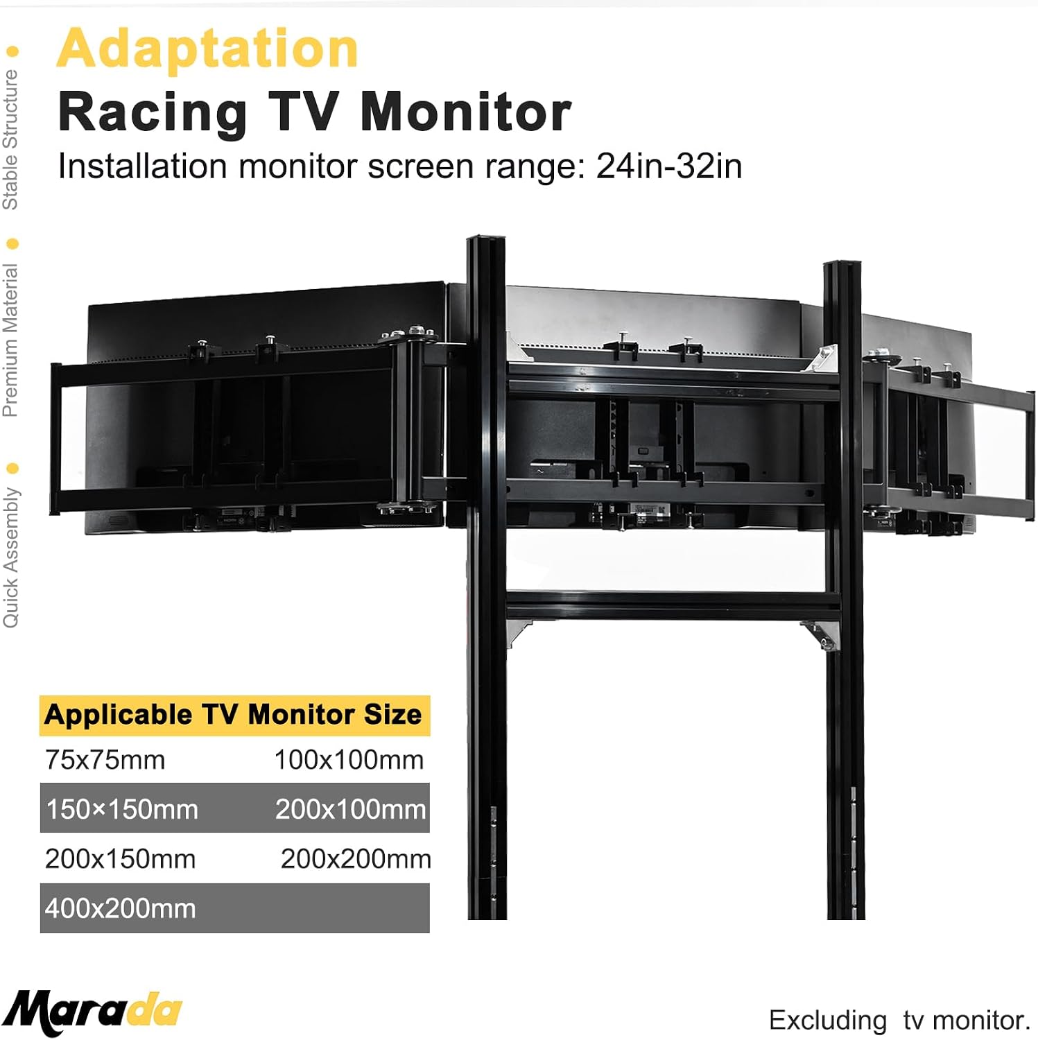 Marada Aluminum Profile Cockpit Triple Monitor Stand for Racing Simulator Stand
