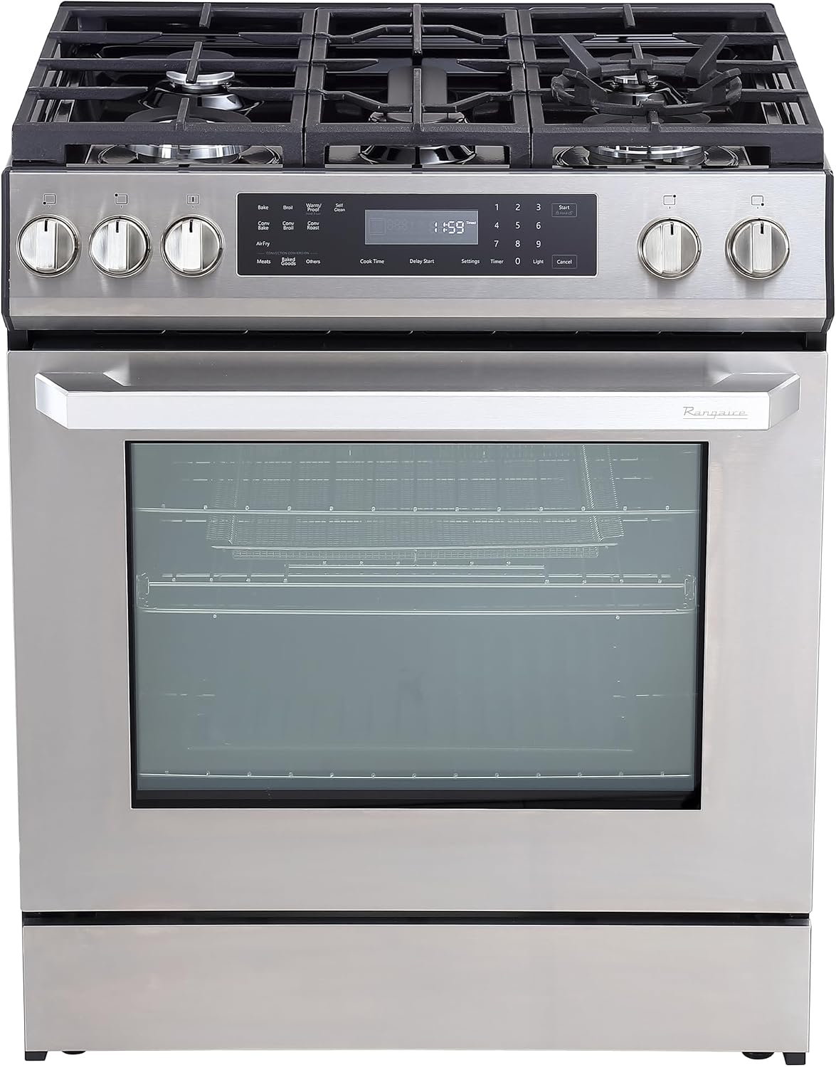 Rangaire RRG303GS 30' Glass Touch Gas Range Oven - Stainless Steel, Sealed Burners, True Convection, Self Cleaning, Easy Reach Racks
