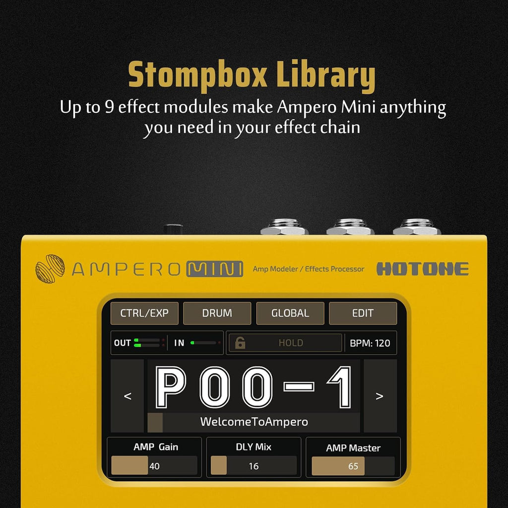 HOTONE Multi Effects Processor Pedal Guitar Bass Amp Modeling IR Cabinets Simulation Multi LanguageStereo OTG USB Audio Interface Ampero Mini MP-50 (Include 10 PCS Additional Footswitch Toppers)