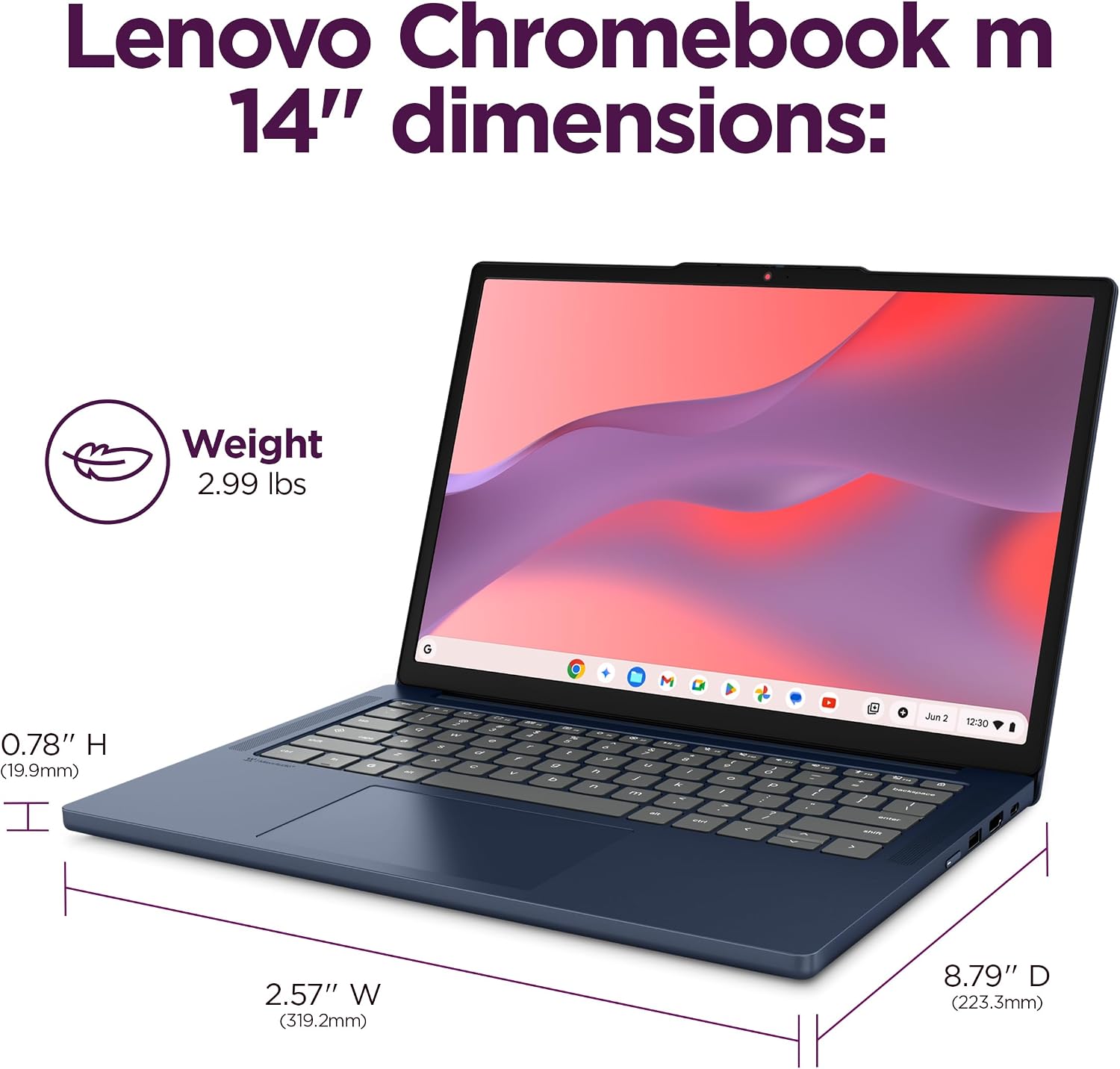 Lenovo Chromebook m 14' - Everyday Laptop - Google Gemini - MediaTek Kompanio 540 CPU - 14' WUXGA IPS Display - 8GB RAM - 64GB UFS Storage - Integrated Arm Mali-G57 MC2 GPU - Cosmic Blue