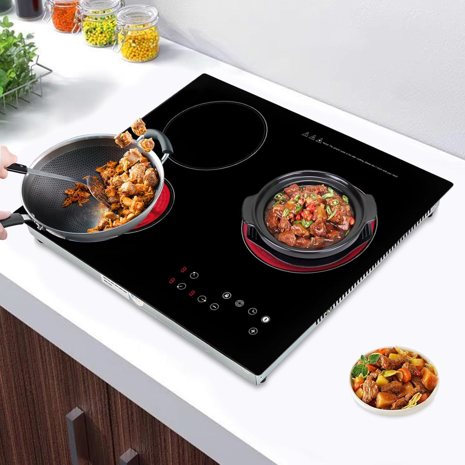 3 Burners Electric Cooktop, Radiant Electric Stove Top Built-in Ceramic Stove Countertop Flat Top Stove with 9 Power Levels, Timer & Kid Safety Lock, Slide Touch Control
