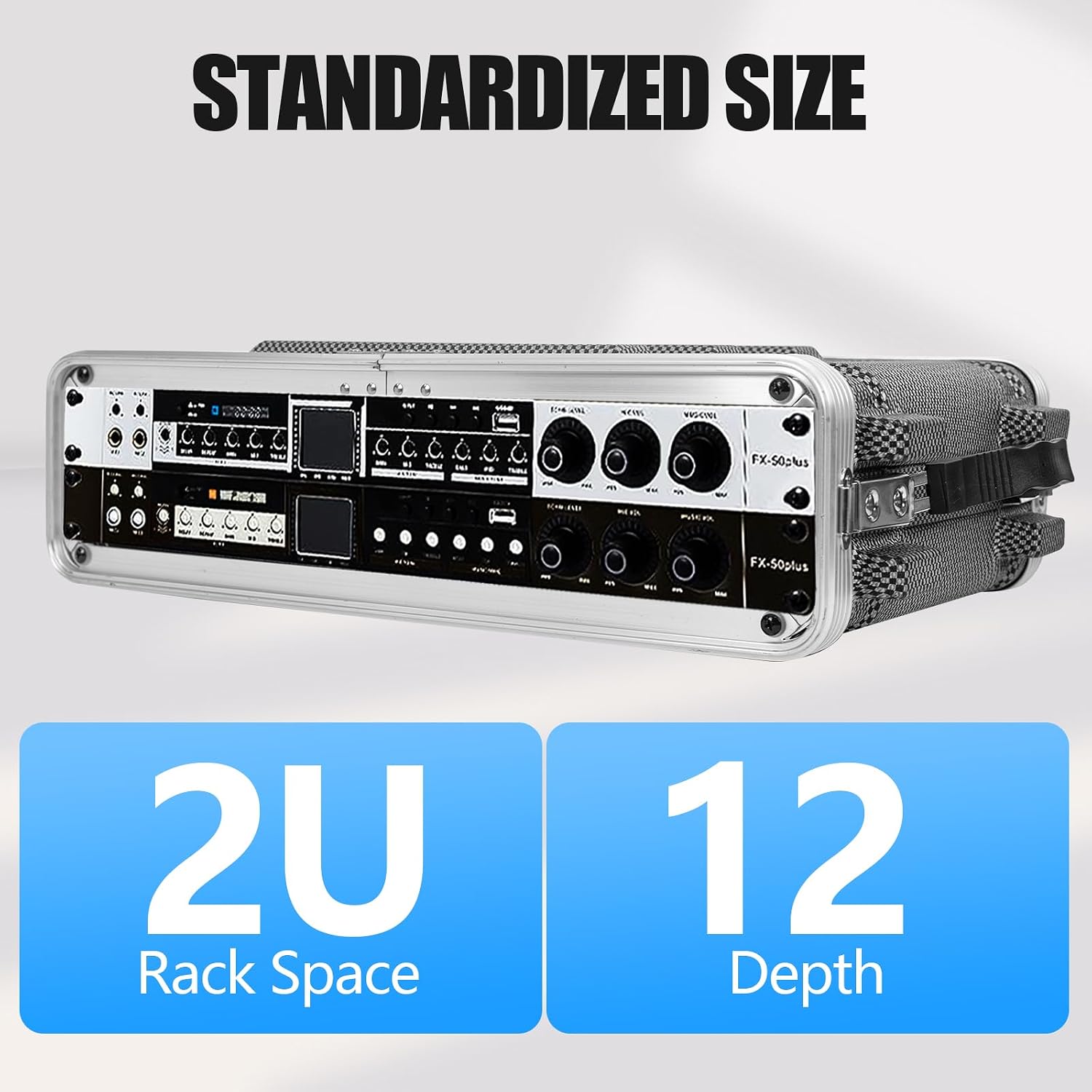 2U ABS Rack Case Shallow 12' Depth, 19' Rackmount Flight Road Travel Case, Waterproof Protective Hard Case with Customized Foam, Wireless Mic System Storage/Amp/Effect/DJ Mixer