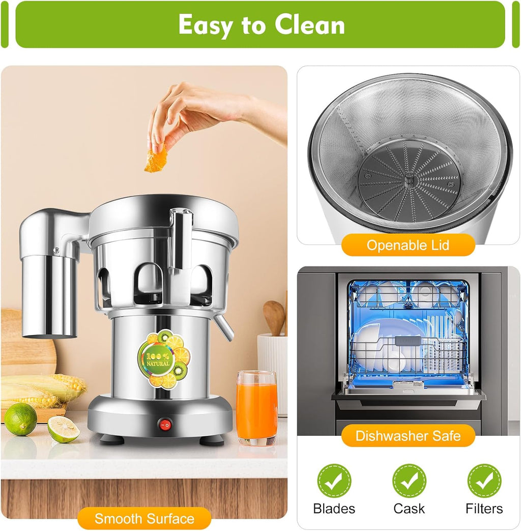 Commercial Juice Extractor Heavy Duty Centrifugal Juicer Machine Electric Fruit and Vegetables Juice Maker Aluminum and Stainless Steel Constructed 110V 370W
