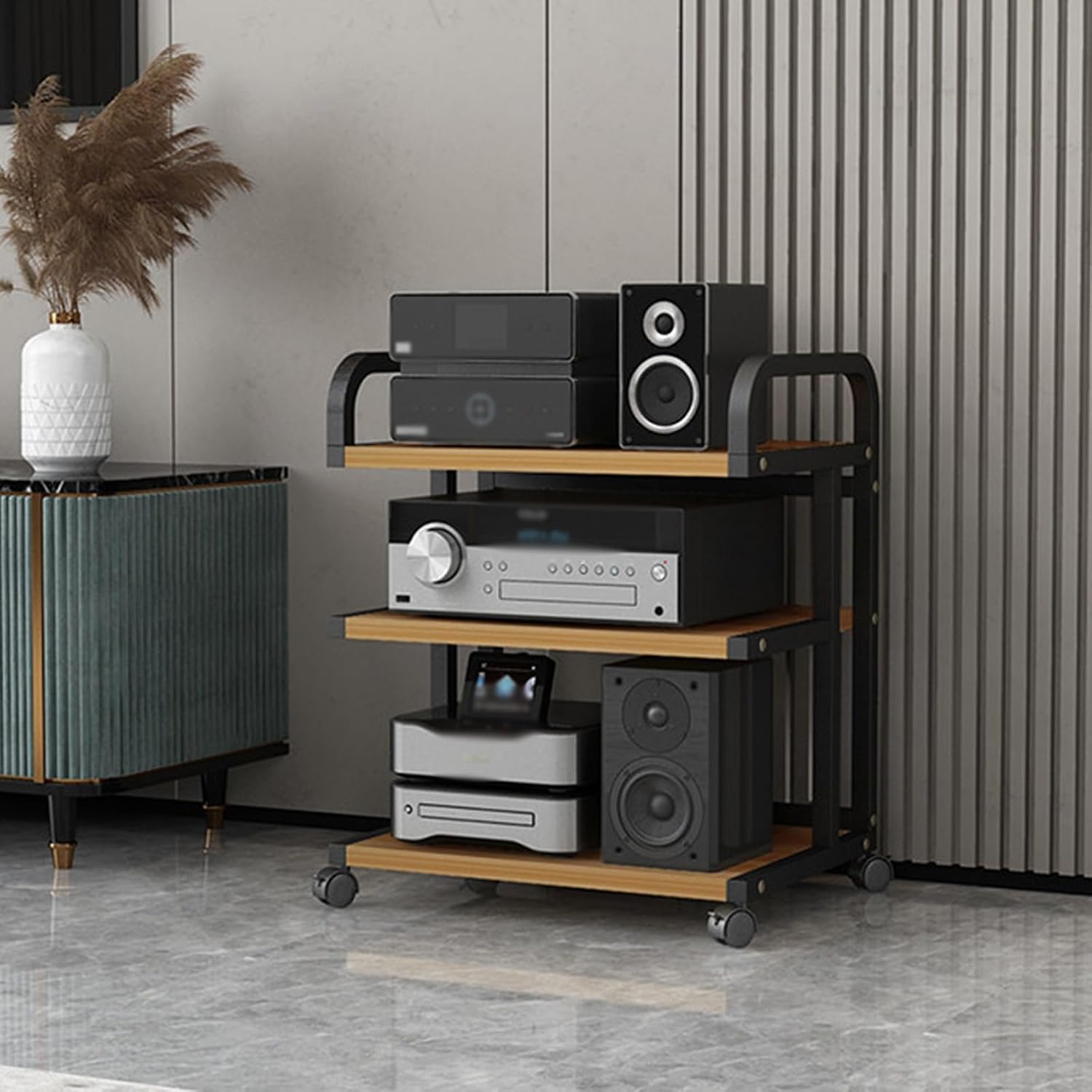 YLLFFLL 3-Tier Audio Component Rack Tower Media Stereo Stand Equipment Shelf on Wheels, Hi Fi Stands and Cabinets for Gaming Room, Open Storage Racks(#2)