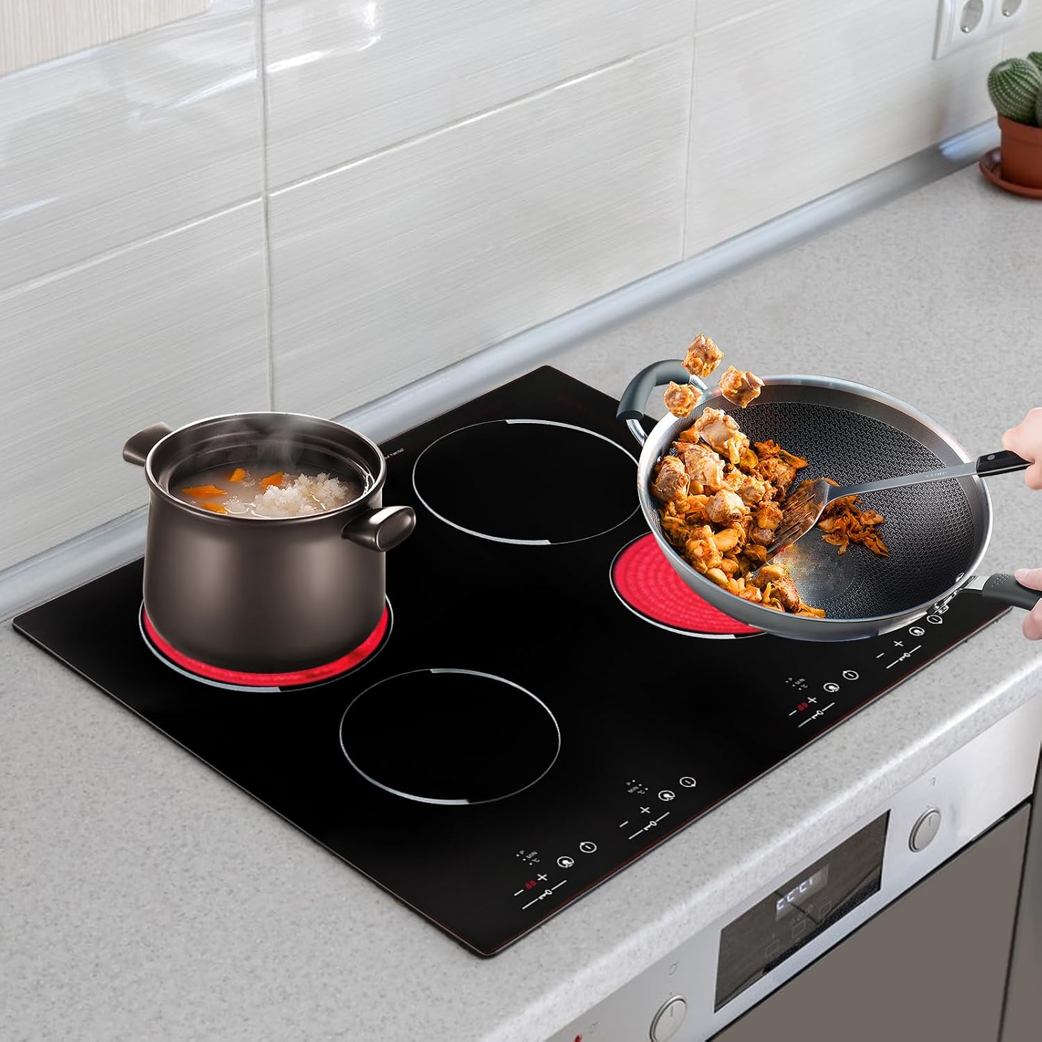 Electric Ceramic Cooktop 30 Inch 3000W 4-head Induction Cooker 9 Power Gears Black