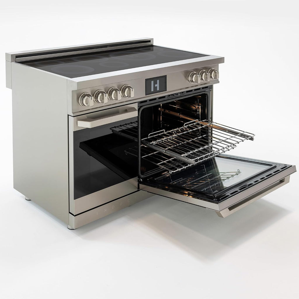 48 Inch Professional Induction Range with Double Convection Ovens, Air Fry, 7 Burner Electric Stove, Pizza Stone - Stainless Steel