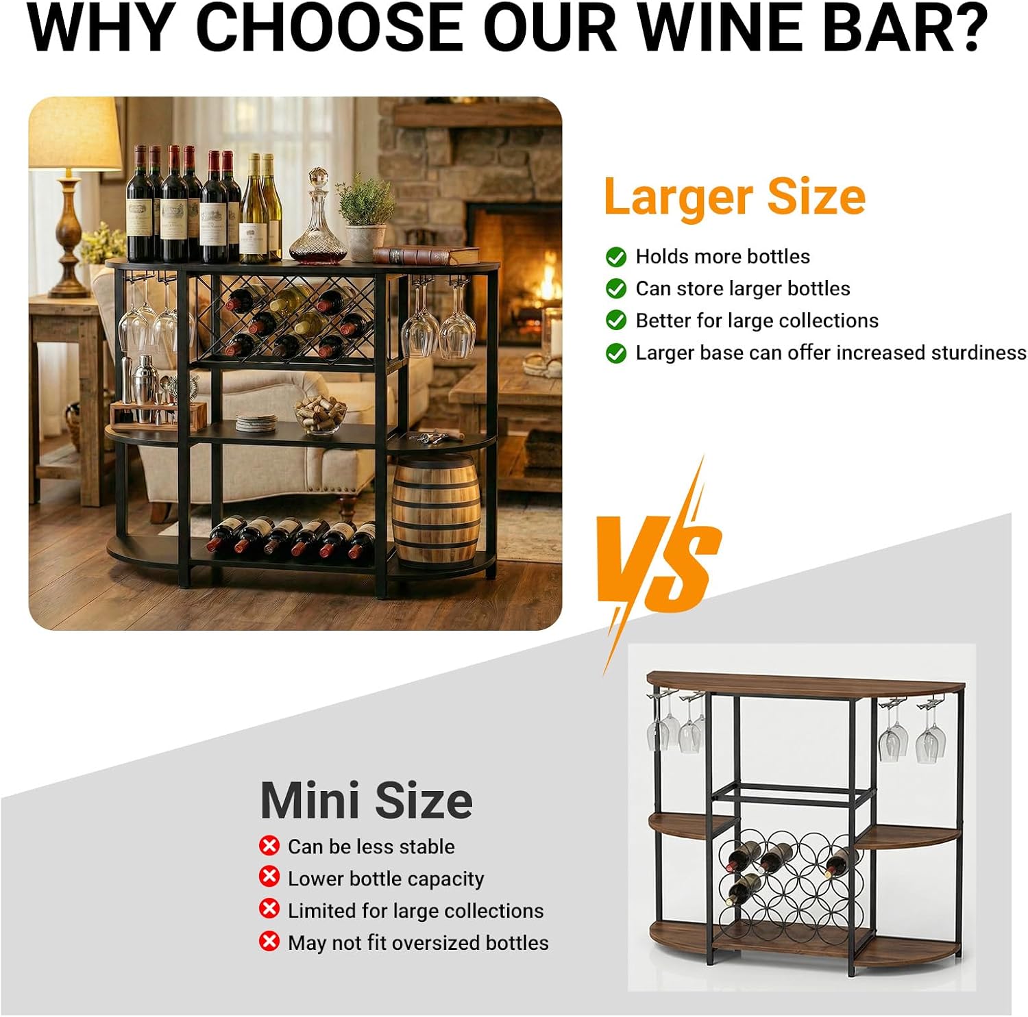 Unikito 4-Tier Metal Coffee Bar Cabinet with Outlet and LED Light, Freestanding Floor Bar Table for Liquor with Glass Holder and Wine Storage, Wine Table Bakers' Rack for Kitchen Dining Room, Black