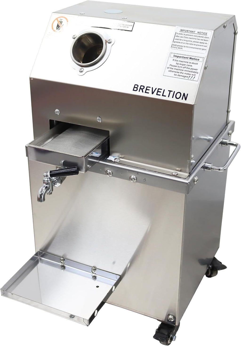 110V 750W Desktop Electric Sugar Cane Press Juice Machine, 3 Rolls Stainless Steel Sugarcane Juicer Grinder Extractor, W/Cleaning Port and 4 Casters