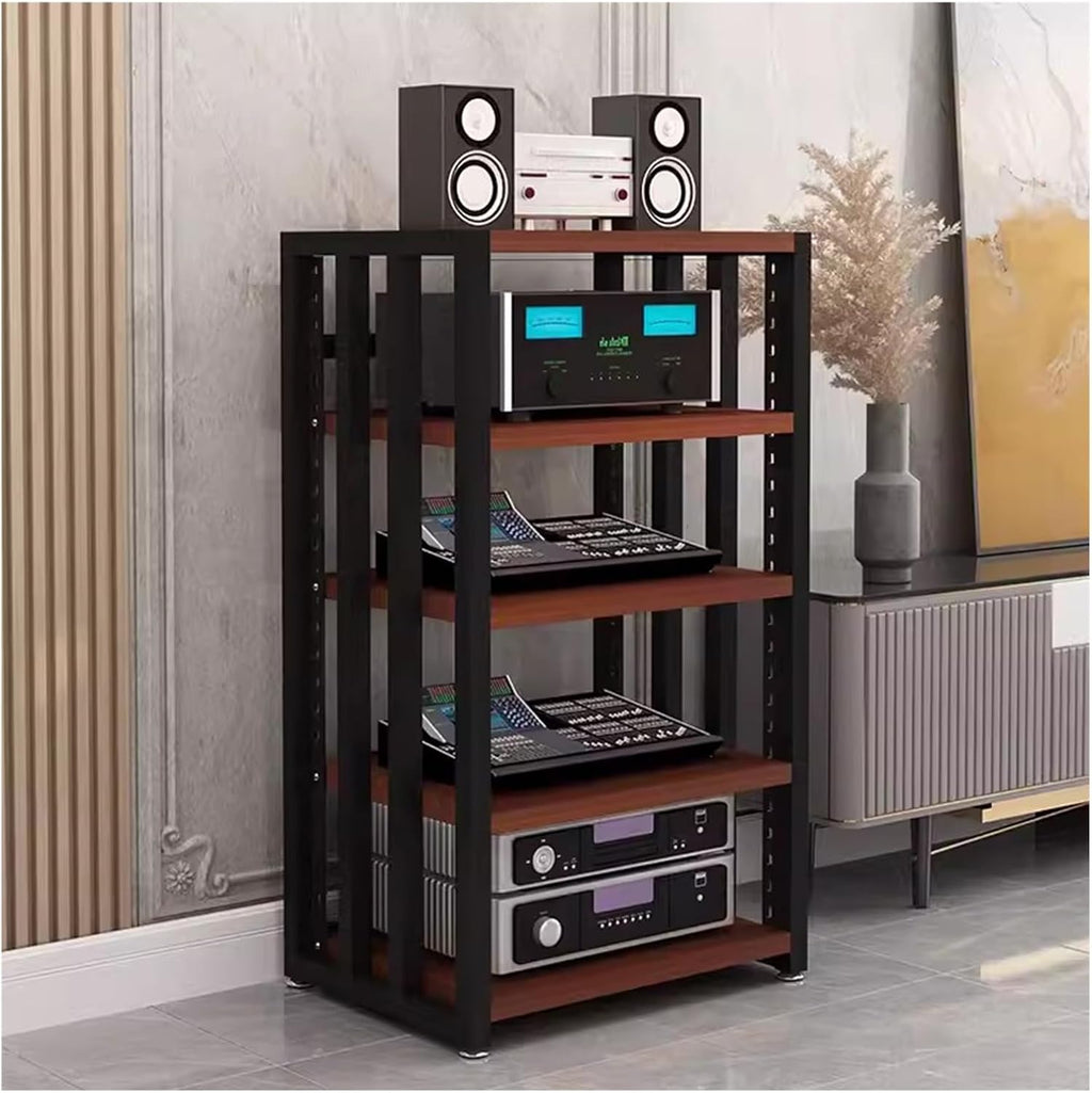 3/4/5-tier Shelves Audio Video Media Stand Cabinet, Modern Stereo Record Player Equipment Rack for Restaurant/Classroom/Bedroom/Conference Room, Height-Adjustab(5 Tier Teak Board)
