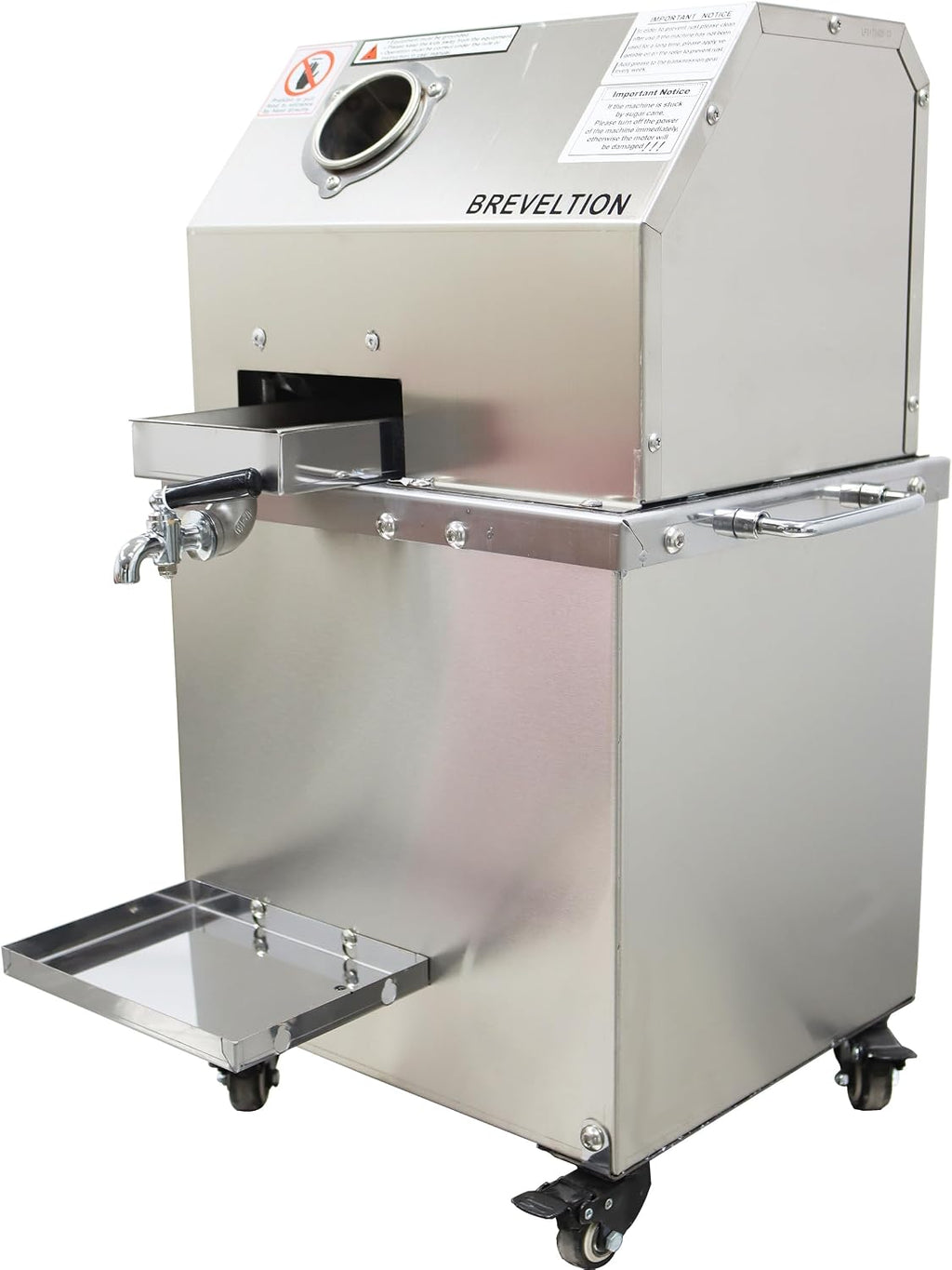 110V 750W Desktop Electric Sugar Cane Press Juice Machine, 3 Rolls Stainless Steel Sugarcane Juicer Grinder Extractor, W/Cleaning Port and 4 Casters