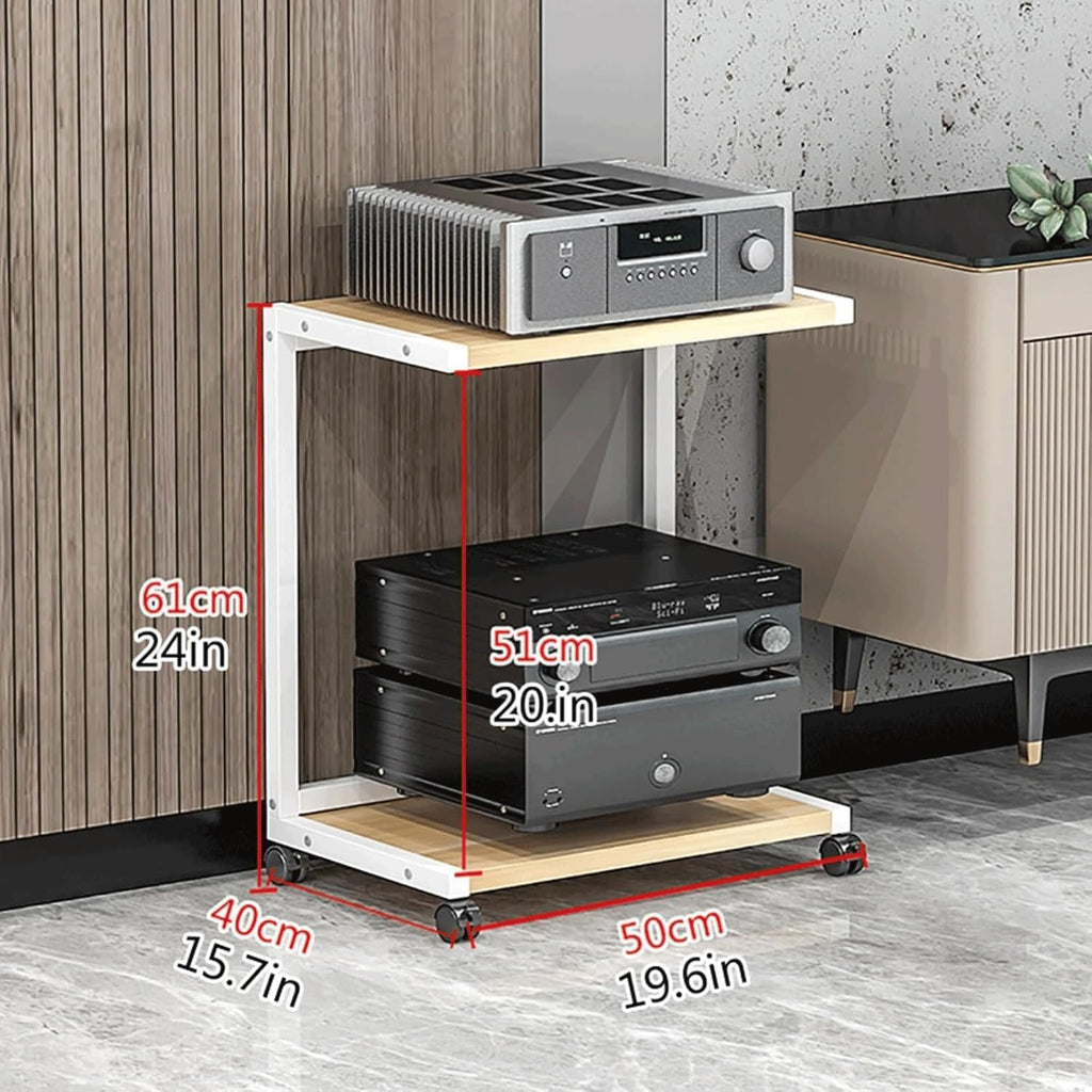 Audio Rack 2/3 Tier Stereo Rack Audio Equipment Rack Audio Stereo Shelf Wooden Open Audio-Video Shelving with 360° Swivel Wheels(Nero,61cm)