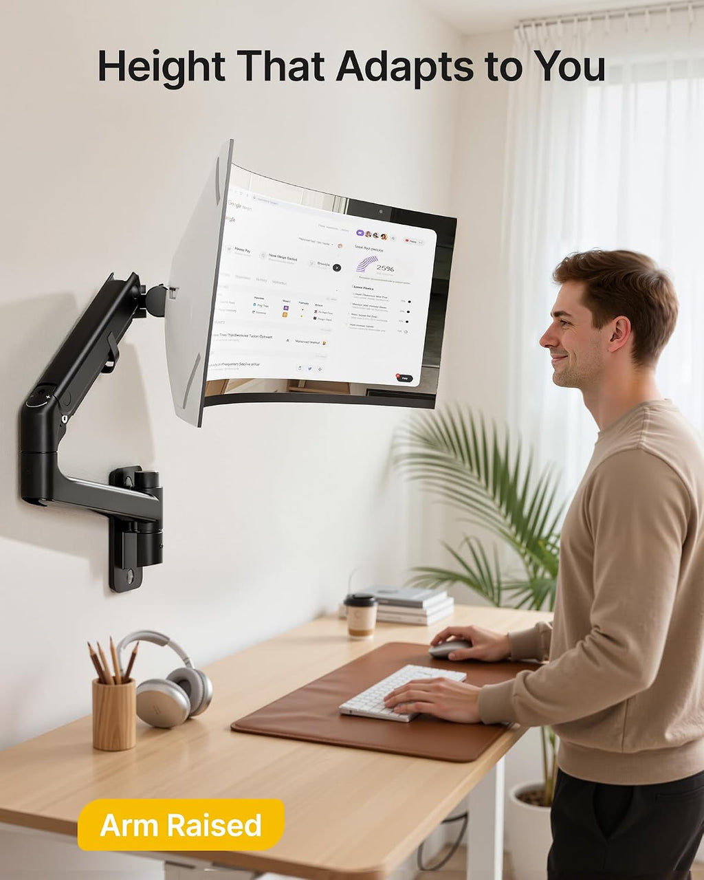monTEK Monitor Wall Mount for 17-57' up to 59.4 lbs Ultrawide Screens, Single Heavy-Duty Aluminum Gas Spring Monitor Arm with Full Motion Adjustment, VESA 75x75/100x100 Compatible, Black