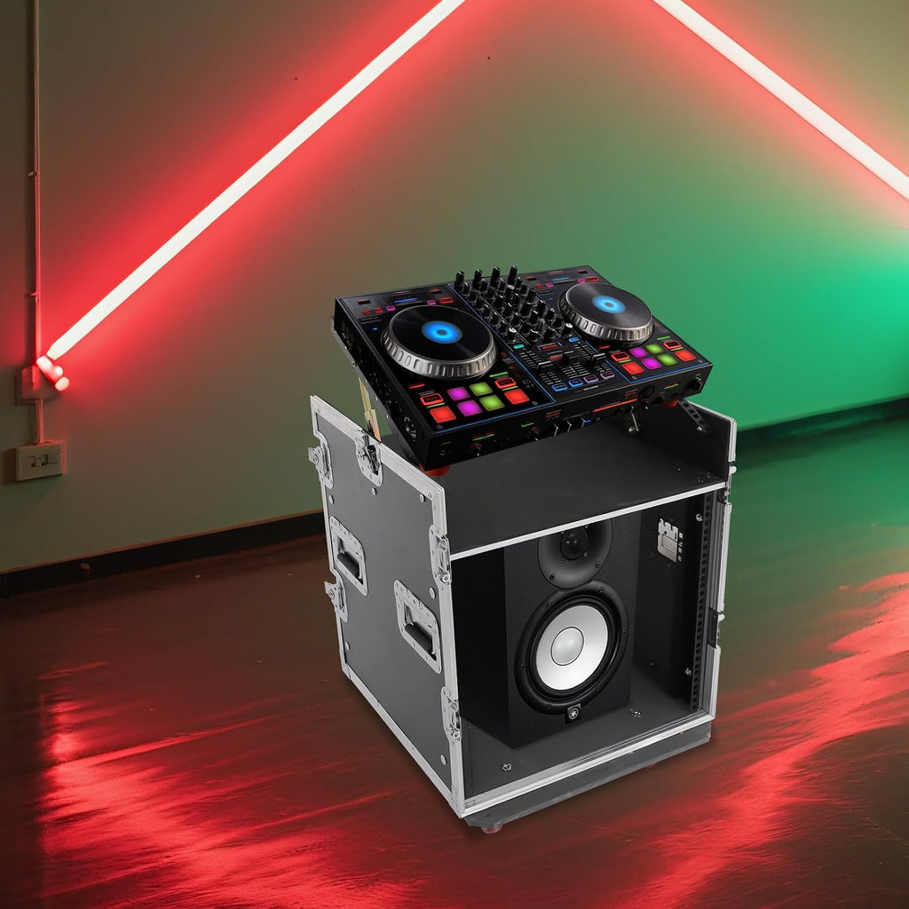 14U PA DJ Rack, 330LBS Recording Studio Racks Audio Equipment Cabinet, Mobile Stereo Rack with Lockable Wheels for Studio/Wedding (Black, Silver)