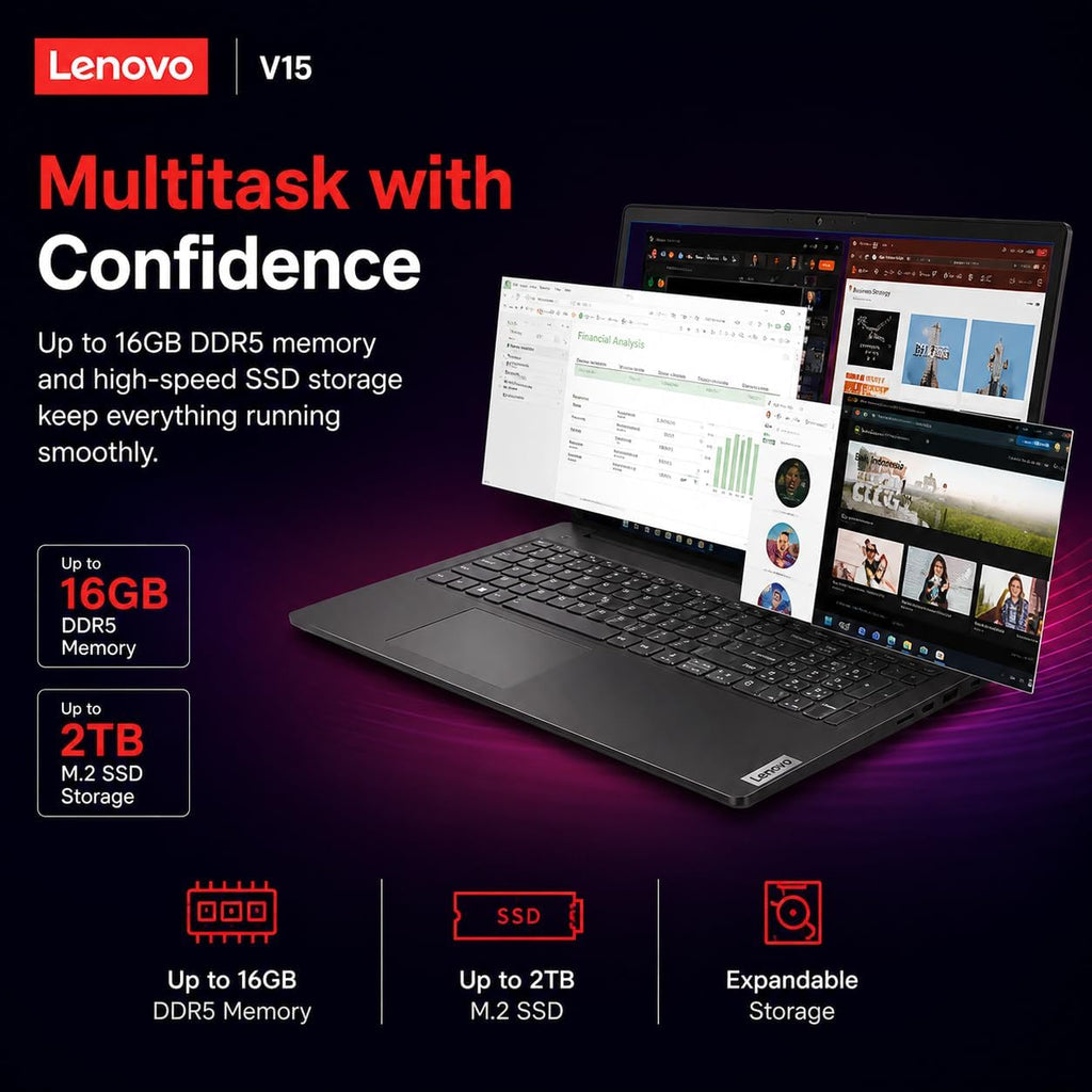 Lenovo 2026 Business and Student Laptop with MS 365 for Web, Intel Powerful Processor, 8GB DDR5, 256GB PCIE, 15.6' FHD Display, Wi-Fi 6, Fast Charging Speed, 14.5-Hour Battery Life, Windows 11 Pro