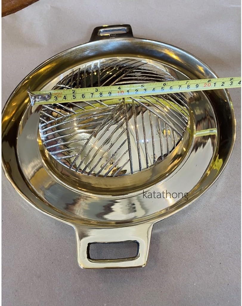 Thai Brass Korean Barbecue Grill Pan – Non-Stick Brass Mookata Hot Pot BBQ Pan – Traditional Thai Style (Diameter: 29 cm)