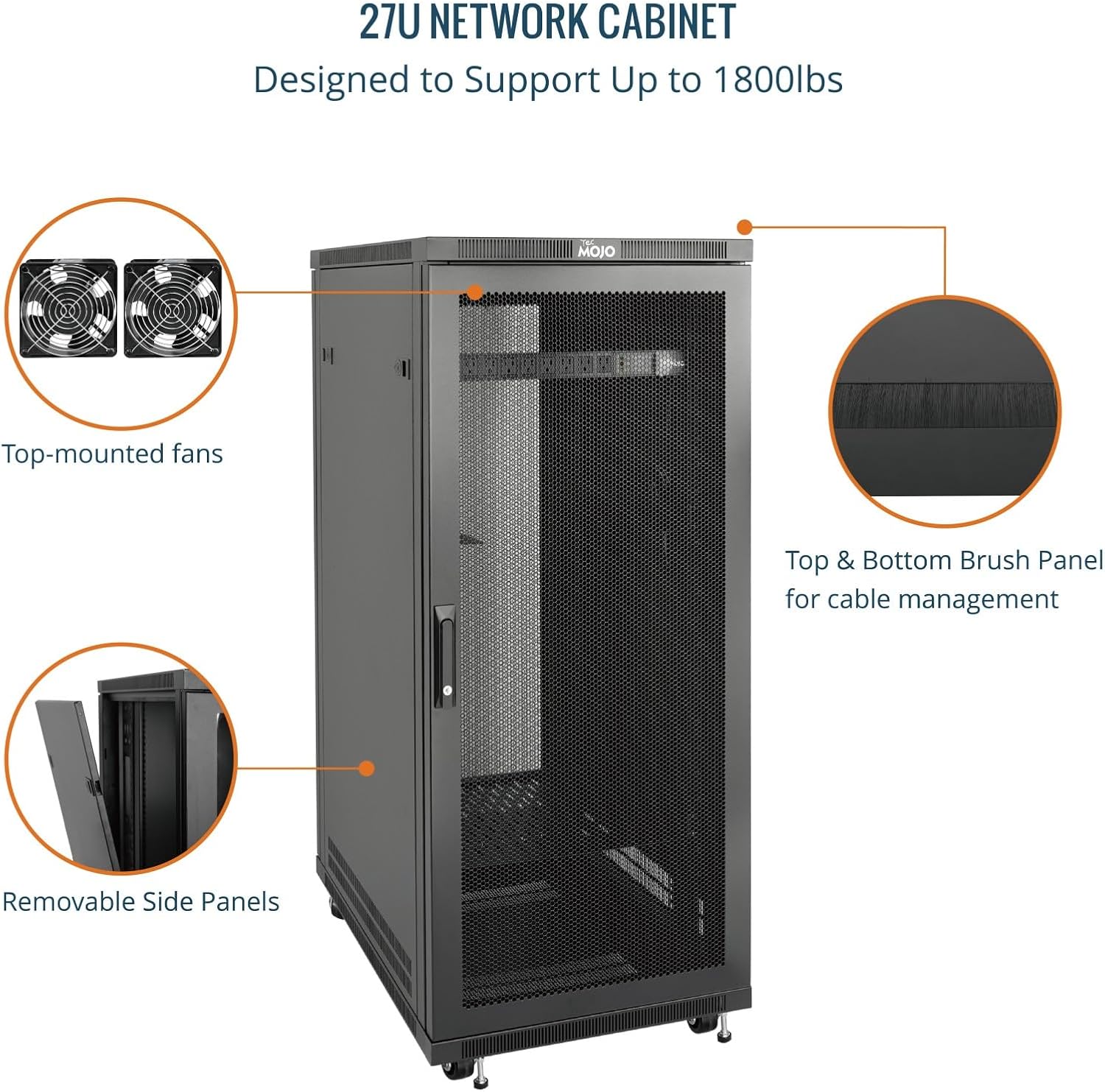 Tecmojo Network Rack Cabinet,27U Server Rack,23.6 Inch Depth,Hold Up to 1800Lbs,Lockable Cabinet with Casters and Complete Accessories,Mesh Door,for Home,Office,Small Business (27U 23.6' w*23.6' d)