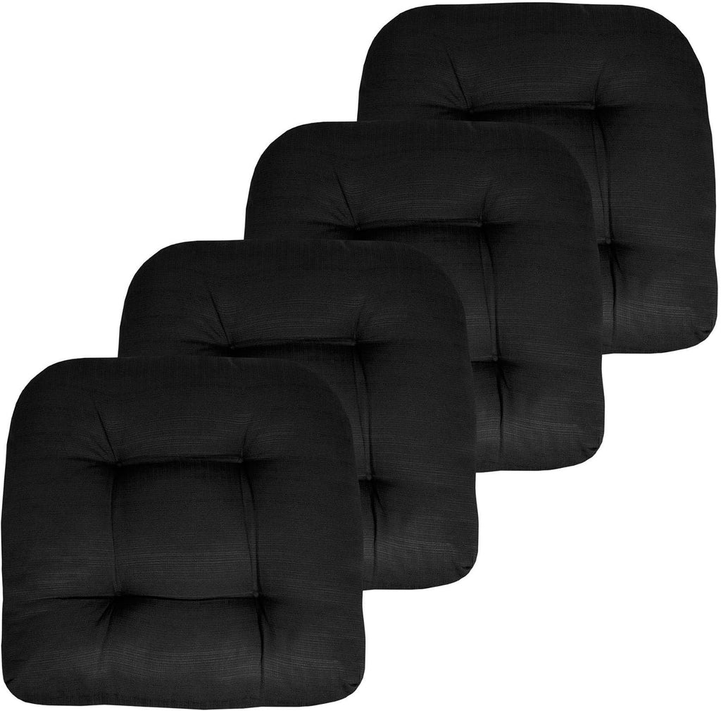 Sweet Home Collection Patio Cushions Outdoor Chair Pads Premium Comfortable Thick Fiber Fill Tufted 19' x 19' Seat Cover, Black (Pack of 3)