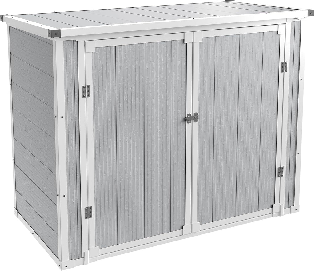 UDPATIO 41 Cu.Ft Horizontal Storage Shed Outdoor, Weatherproof Resin Storage Shed with Floor Thickened, Gas Spring, Lockable Doors for Trash Can Storage, Tools, Lawn Mower, for Patio,（Light Grey）