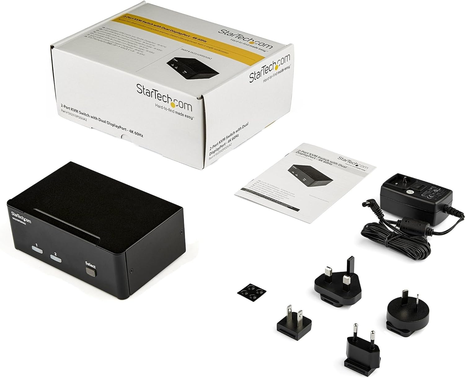 StarTech.com 2-Port DisplayPort KVM Switch - Dual-Monitor - 4K 60 - with Audio & USB Peripheral Support - DP 1.2 - USB Hub, TAA (SV231DPDDUA2)