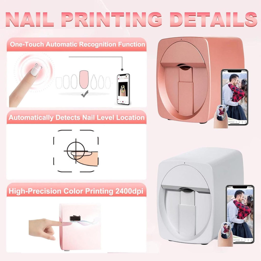 3D Nail Printer Robot Nail Painting Machine Smart Printer - Digital Intelligent Art Printers for Kids/Nails Salon/Manicure/Nails Lovers, Over 1000 Pictures, 20s Done, No Skills Needed Pink