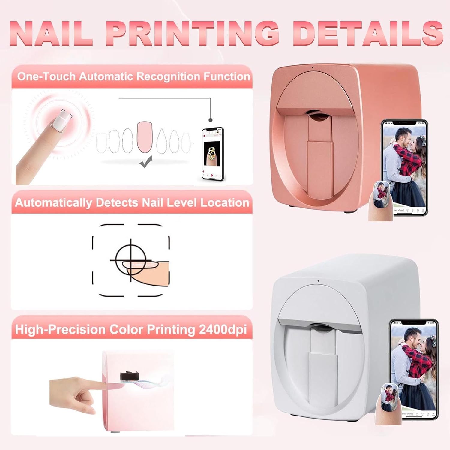 3D Nail Printer Robot Nail Painting Machine Smart Printer - Digital Intelligent Art Printers for Kids/Nails Salon/Manicure/Nails Lovers, Over 1000 Pictures, 20s Done, No Skills Needed Pink