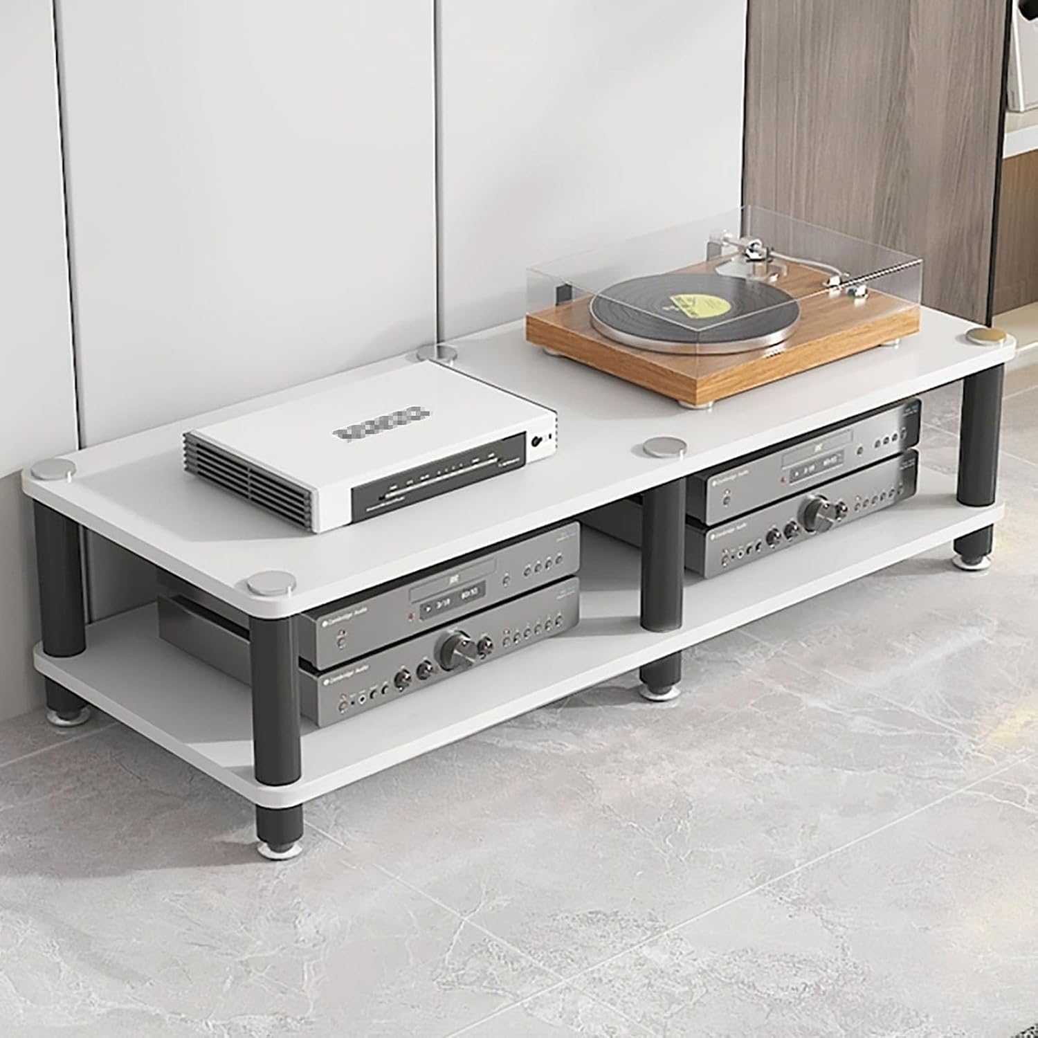 AV Media Stand, Audio Rack Corner Component Cabinet, Open Storage Shelf, Power Amplifier Shelf Equipment, TV Printer Storage Stand, for Home, Office(White,2 Tier 30CM/11.8in)