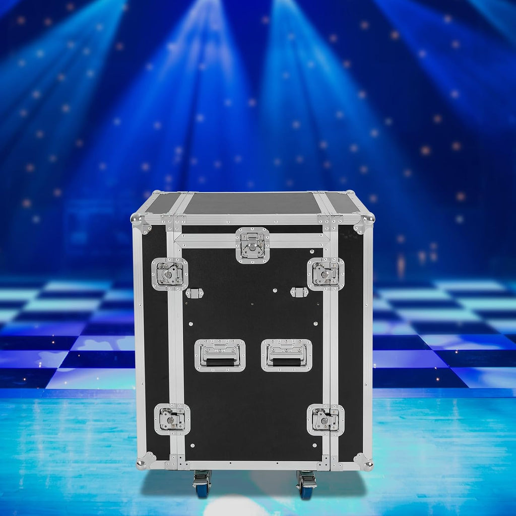 12U PA DJ Rack with DJ Table Tops, 661LBS Recording Studio Racks Audio Equipment Cabinet, Mobile Stereo Rack with Lockable Wheels for Studio/Wedding (12U)