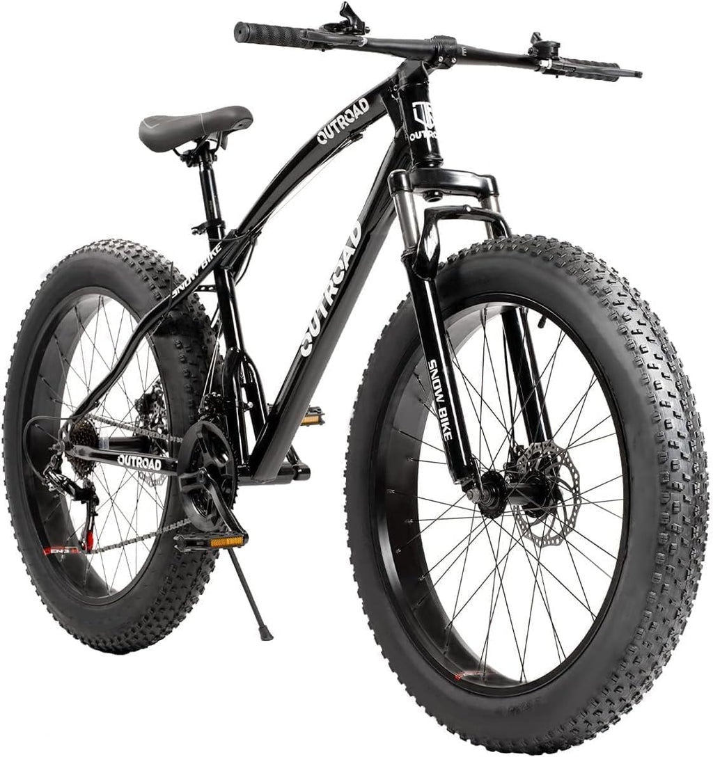 26' Fat Tire Mountain Bike with 4 inch Knobby Tires, 21 Speed MTB with Dual Disc Brake for Adults, Anti-Slip Bicycle, Black, White, Blue&Purple