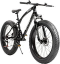 26' Fat Tire Mountain Bike with 4 inch Knobby Tires, 21 Speed MTB with Dual Disc Brake for Adults, Anti-Slip Bicycle, Black, White, Blue&Purple