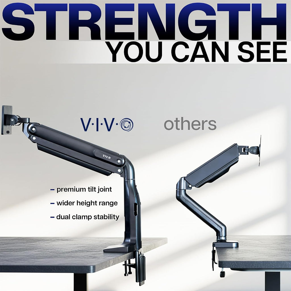 VIVO Aluminum Ultrawide Monitor Stand, Classic + USB, Fits up to 49 inch Screens, Single Articulating Pneumatic Arm, USB Ports, C-Clamp and Grommet Desk Mount, Max VESA 200x100, Black, STAND-V100HU