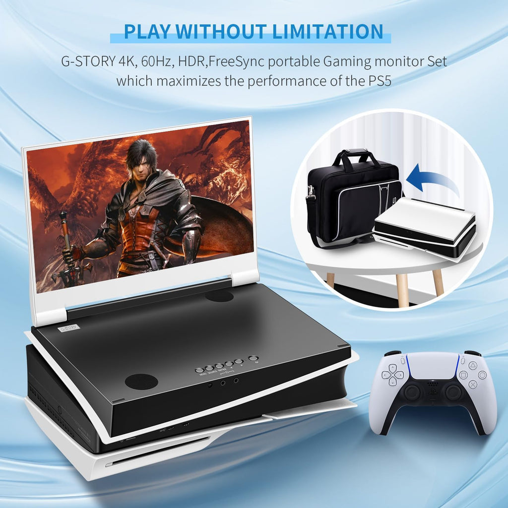 G-STORY 14' Inch IPS 4k 60Hz Portable Monitor Gaming Display Integrated with PS5 Slim(not Included) 3840×2160 with 2 HDMI Ports,FreeSync,Built-in 2 of Multimedia Stereo Speaker