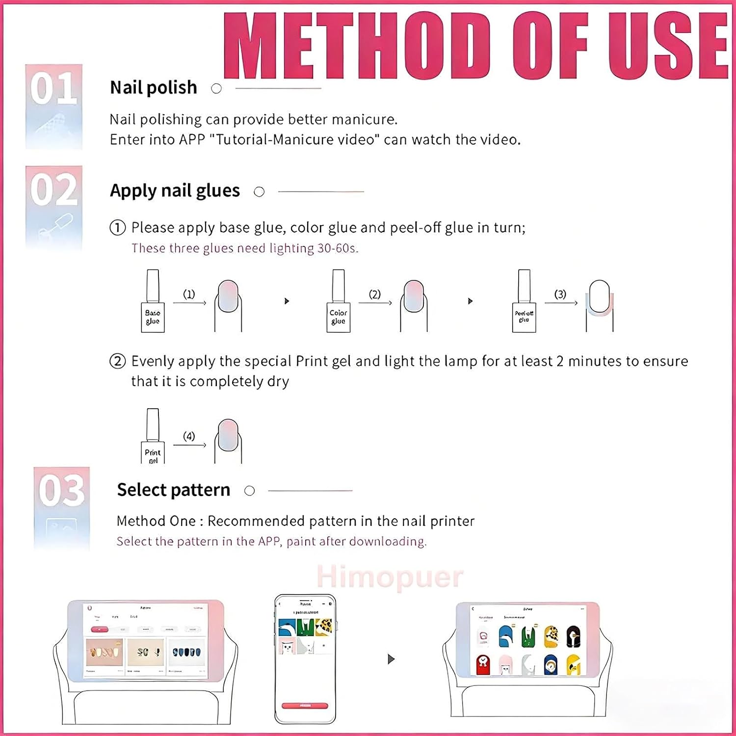 Automatic Smart 3D Art Nail Printer, Digital Mobile Nail Art Printer - Mini Portable Nail Painting Machine Control Through Frees Mobile App, for Beauty & Personal Care for Girls' Home Nails