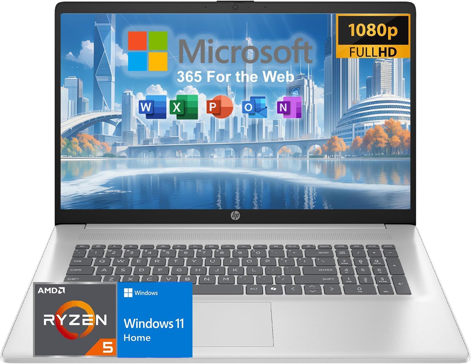 HP Laptop with Office 365 for The Web, 17.3' Full HD Display, 16GB RAM, 1TB SSD, AMD 6-Core Ryzen 5 Processor (Beat i7-1355U), HDMI, USB-C, Windows 11 Home, for Home and Wrok, No Mouse
