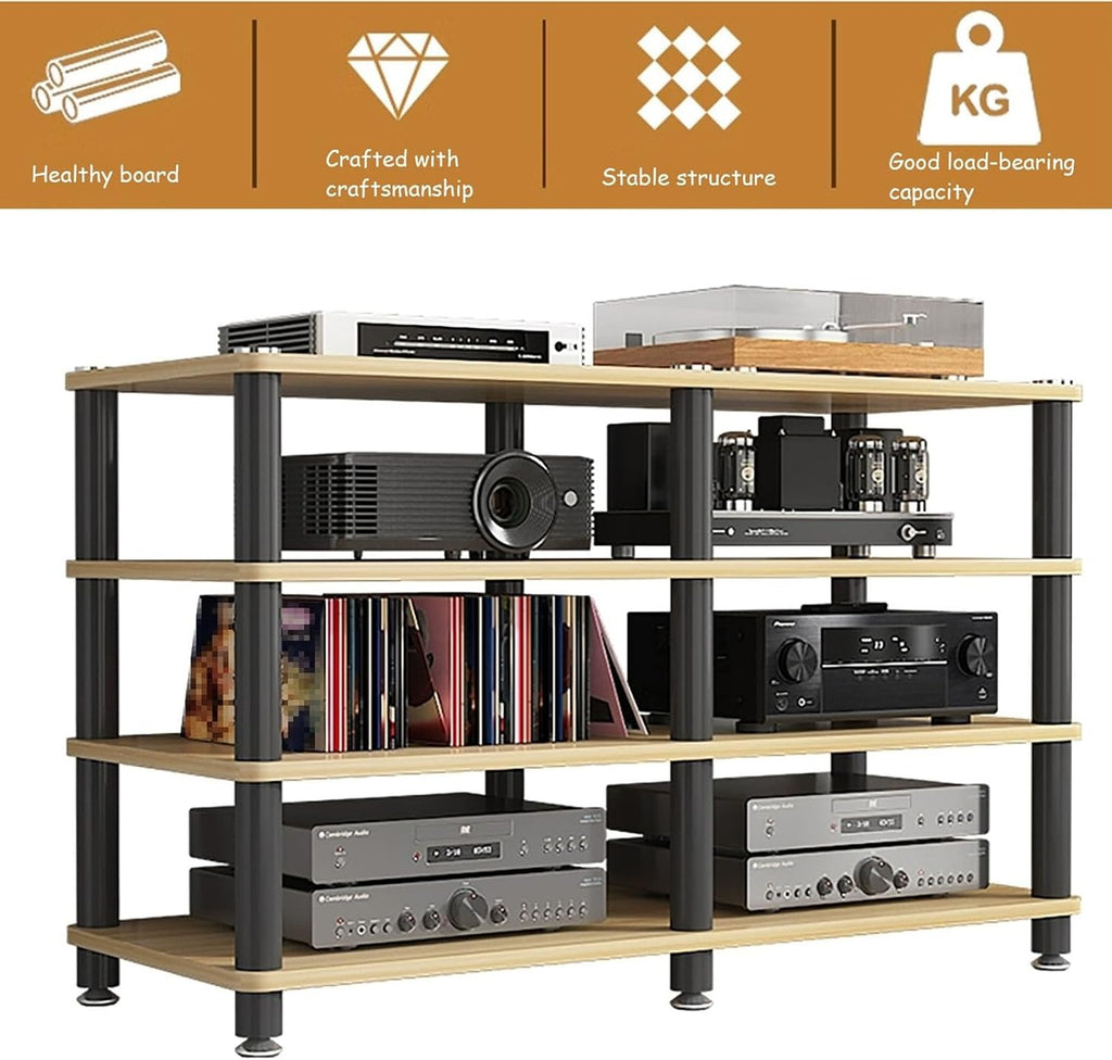 AV Media Stand, Audio Rack Corner Component Cabinet, Open Storage Shelf, Power Amplifier Shelf Equipment, TV Printer Storage Stand, for Home, Office(White,4 Tier 70CM27.5in)