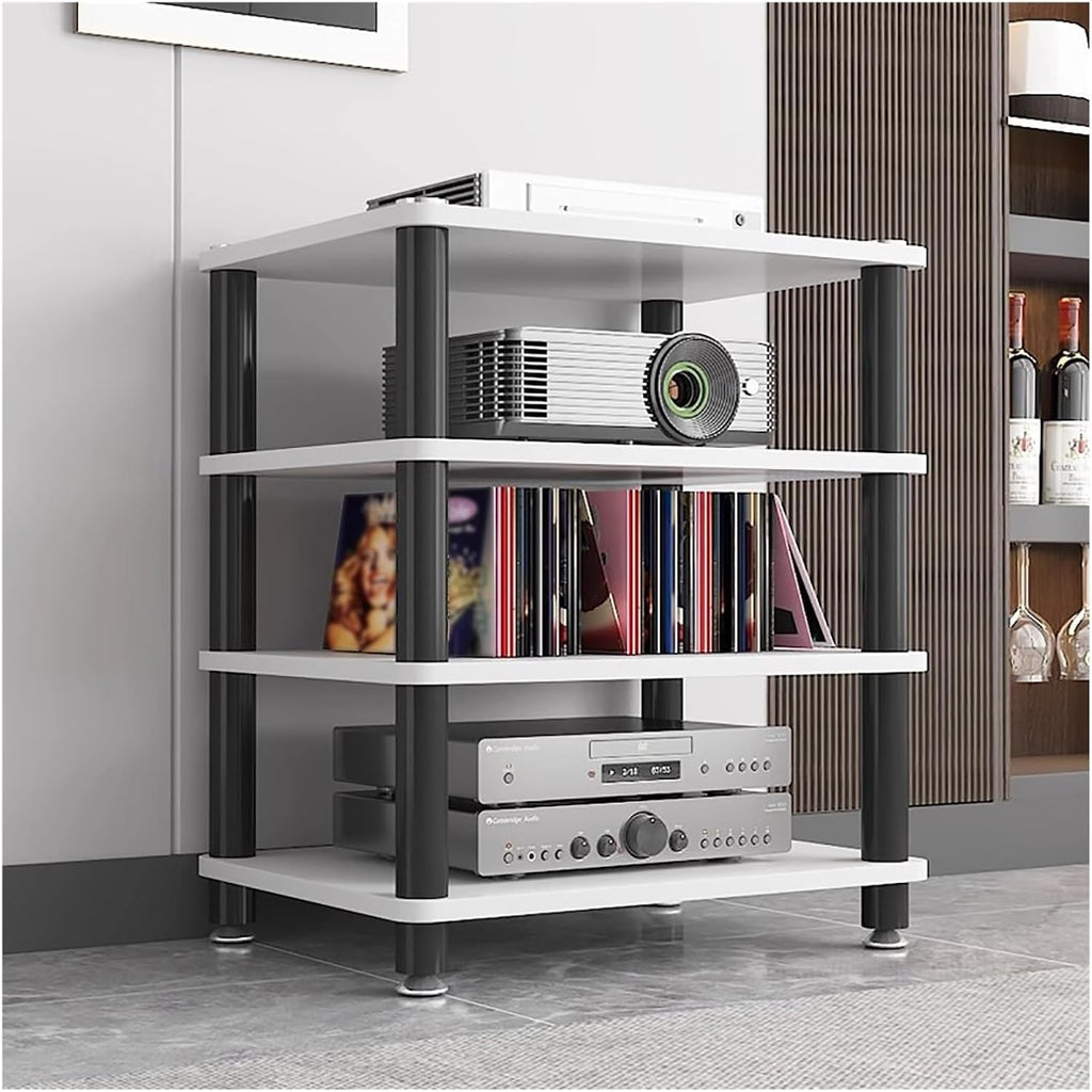 4 Tier Audio Video Equipment Rack Stereo Component Console Stand Media Cabinet, Speaker Amplifier Record Player CD Turntable Receiver Shelves Gaming Devices Electronic Storage U(White-4 Tier)