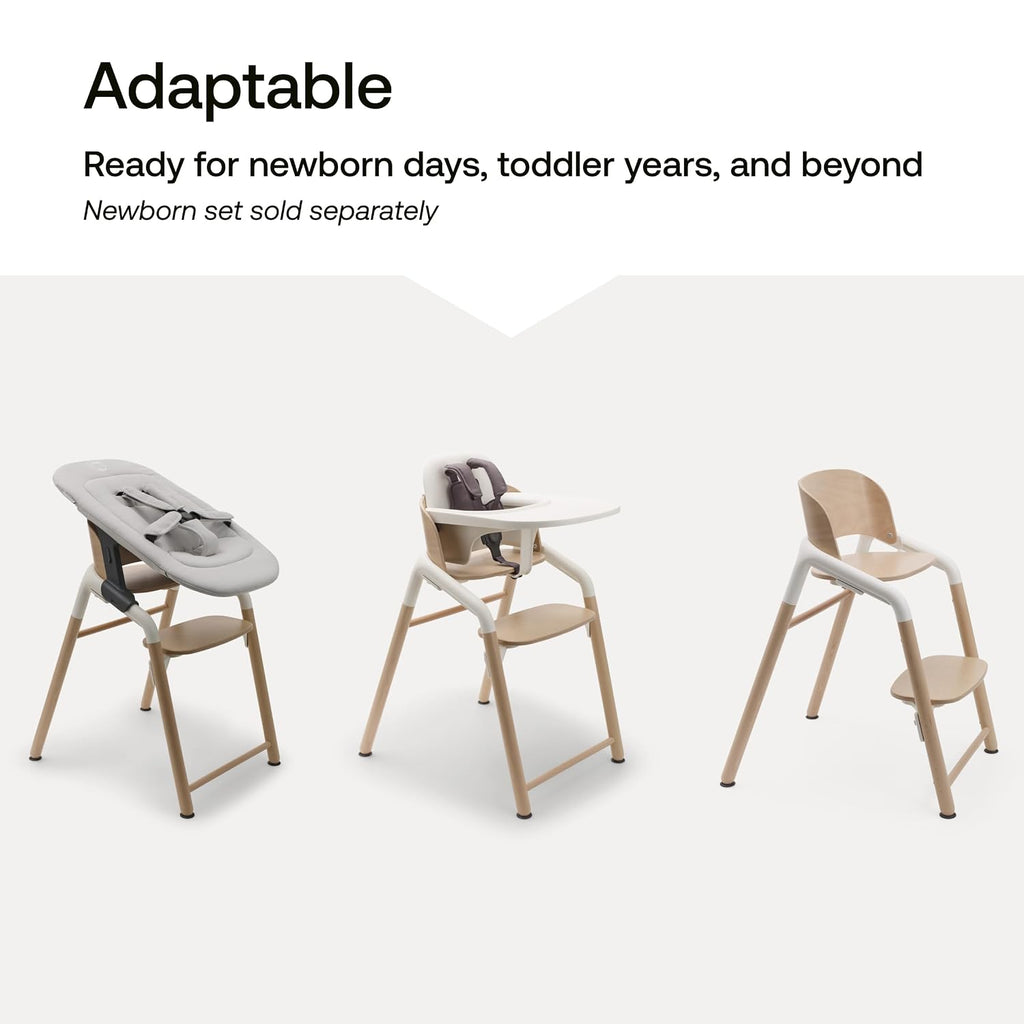 Bugaboo Giraffe Wooden Baby High Chair – Adjustable in 1 Second, Ergonomic Easy-Clean Highchair, Suitable from Birth (Newborn Set Sold Separately), FSC Beechwood & Bioplastic - Warm Wood/Grey