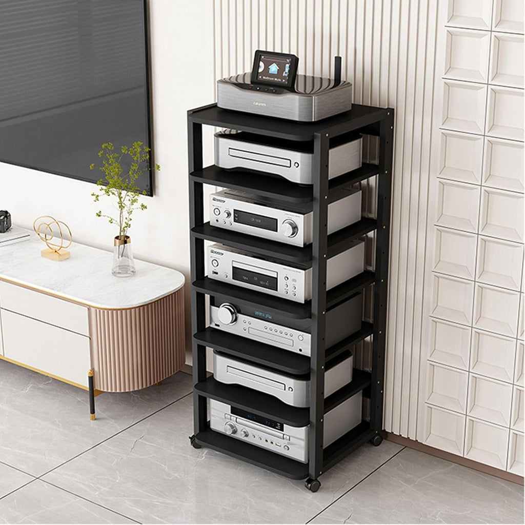 Entertainment Center for TV, Audio Video Components, Stereo Equipment, Gaming Consoles - Media Stand with Open Storage Shelves for Streaming Devices