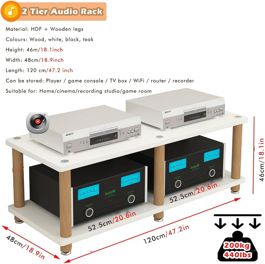 Heavy Duty Double-Wide Amplifier Rack Shelf, 2 3 4 Tier Stereo Stands for HiFi Audio Equipment Dac, Small Entertainment Cabinet - Wood Legs, Corner Entertainment Center(H-46cm/18.1in)