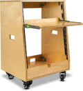 Sound Town DIY Slanted 12U Studio Rack (4U Top + 8U Lower), with 2U Bottom Storage, Slide-Out Tray, Caster, Plywood, Golden Oak for Recording Room, Home Studio (SDRK-ST12T)