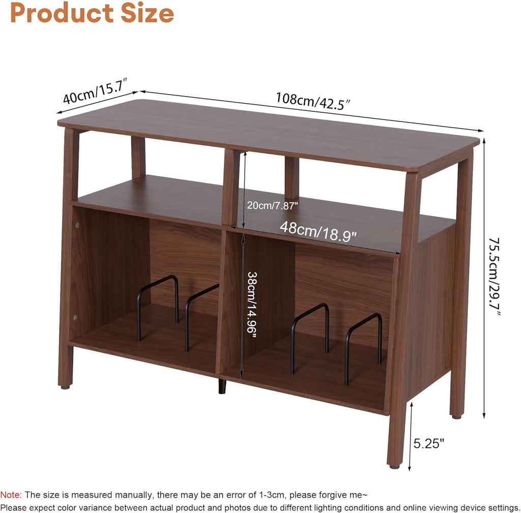 Mxtxmy Large Record Player Stand,Mid Century Turntable Stand Table with Open Storage Holds up to 300 Albums,Vinyl Record Storage Display Shelf for Living Room Bedroom (Walnut)