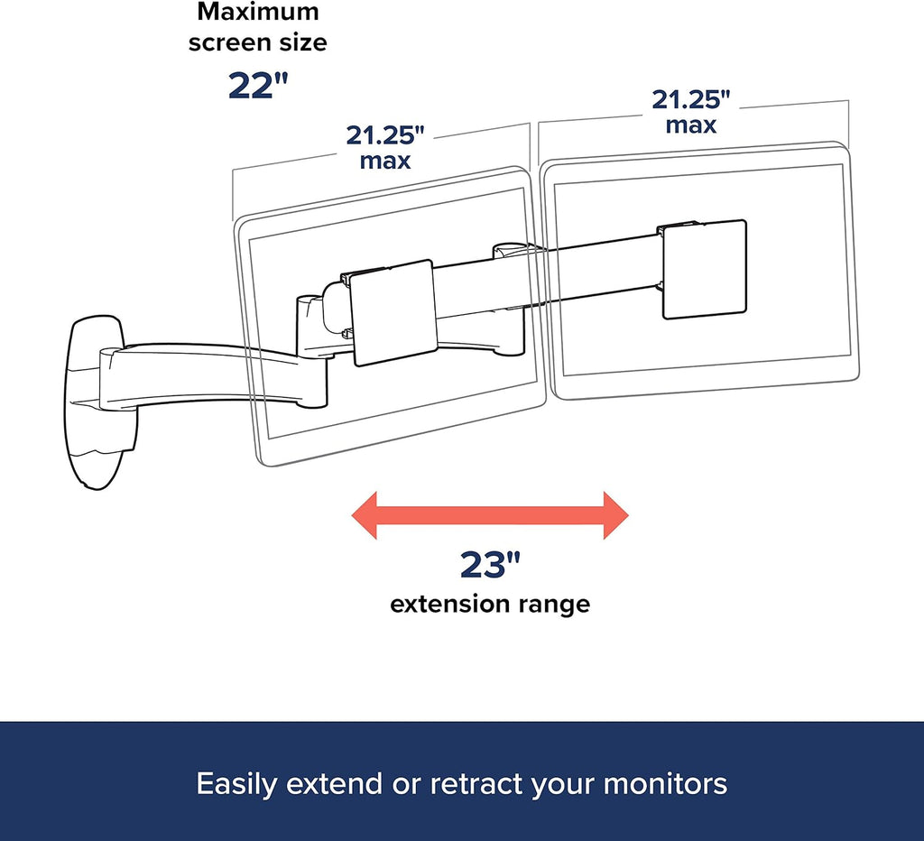 Ergotron – 200 Series Dual Monitor Arm, VESA Wall Mount – for 2 Monitors Up to 22 Inches, 0 to 13 lbs Each – Black